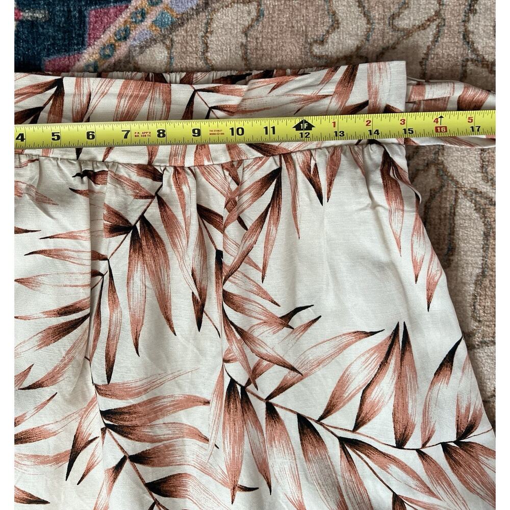 ANN TAYLOR Linen Blend Pearl Sand Tropical Leaf Print Tie Waist Midi Skirt Sz S - Picture 10 of 11